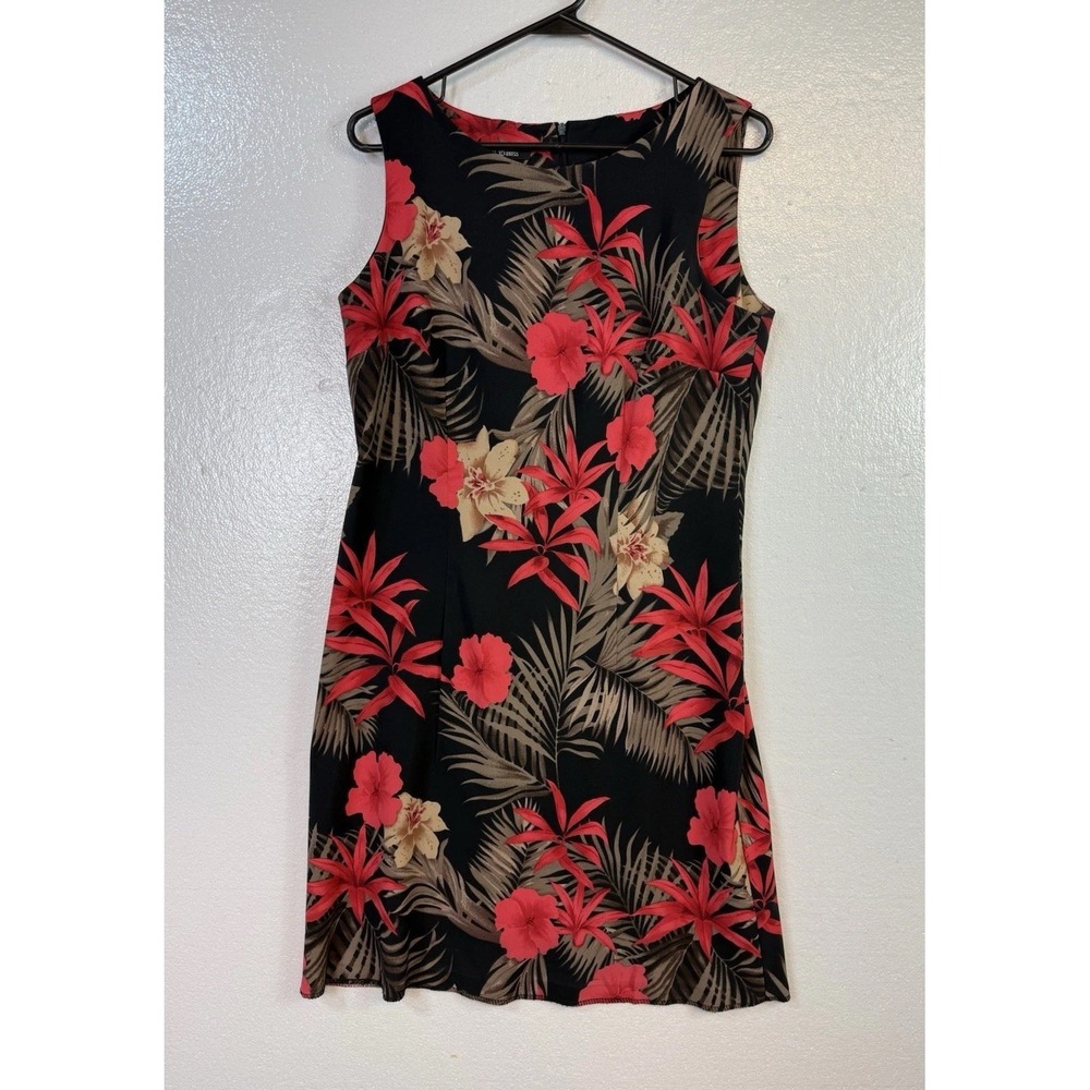 AGB Dress Floral Tropical Midi Sleeveless Womens Sz 8 Black Red Hawaii Zip Up